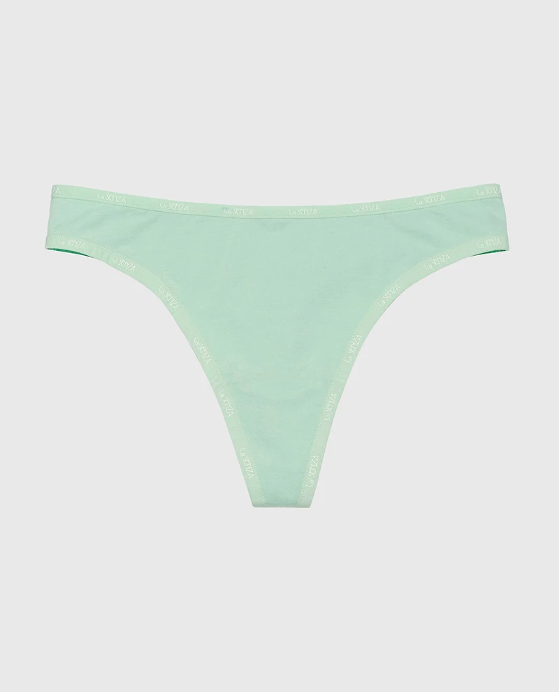 Thong Panty with Logo Trim Mist Green