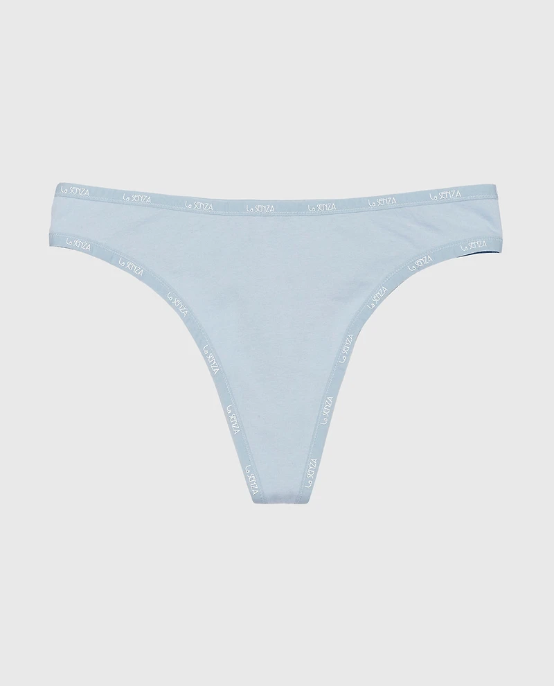 Thong Panty with Logo Trim Subdued Blue