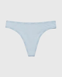 Thong Panty with Logo Trim Subdued Blue