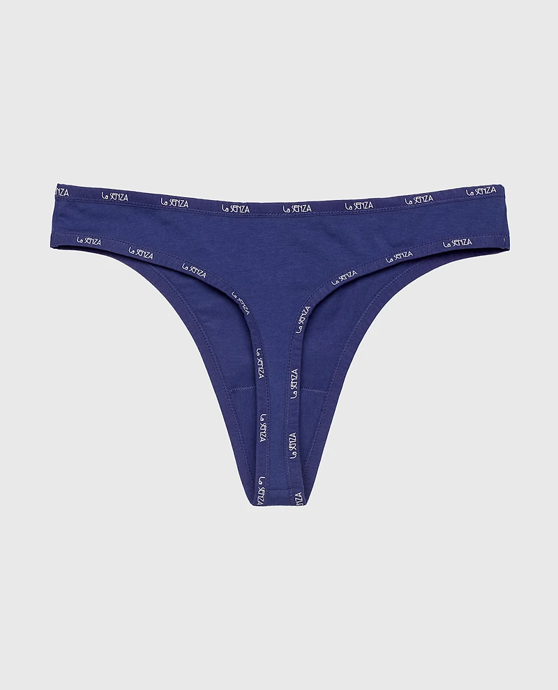 Thong Panty with Logo Trim Dusk Blue