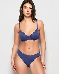 Thong Panty with Logo Trim Dusk Blue