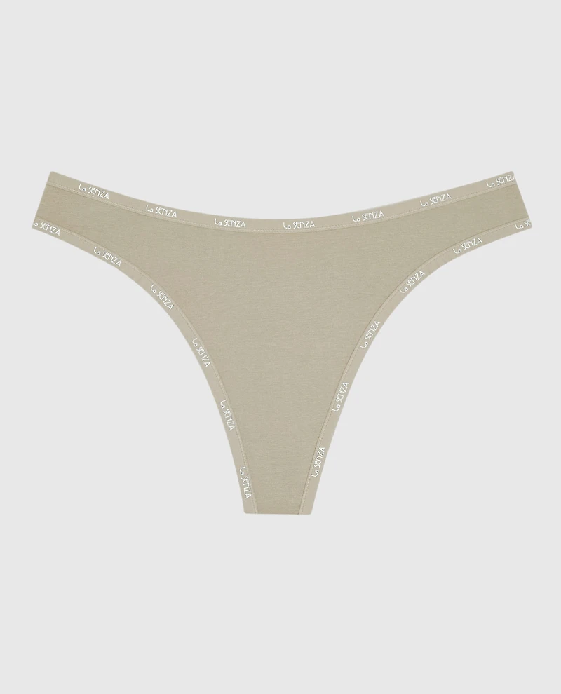 Thong Panty with Logo Trim Stone Grey