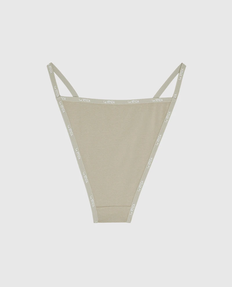 Cheeky Panty with Logo Trim Stone Grey