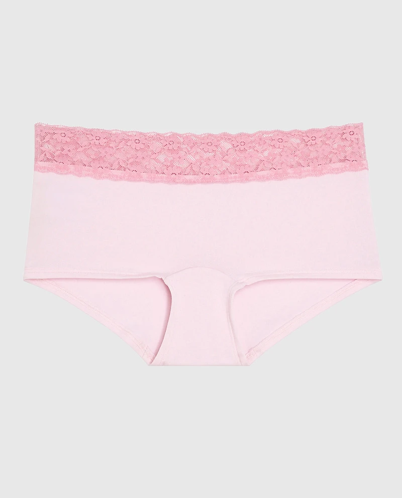 Boyshort Panty with Lace Trim Pink