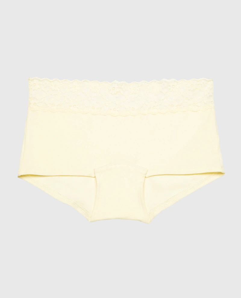Boyshort Panty With Lace Trim Lemon Icing