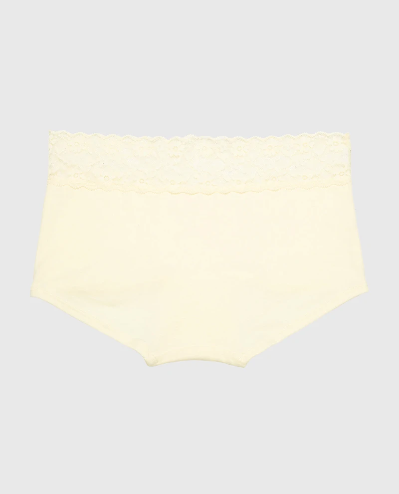 Boyshort Panty With Lace Trim Lemon Icing