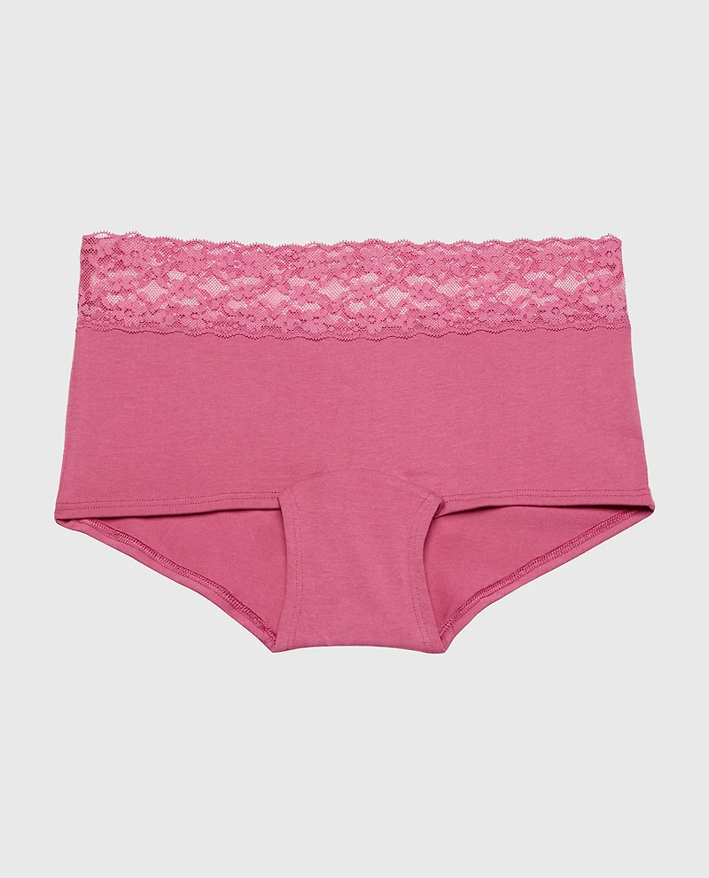 Boyshort Panty With Lace Trim Red Violet