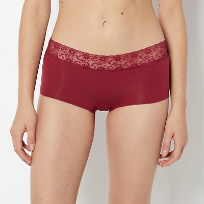 Boyshort Cotton Panty With Lace Trim Plum Rose