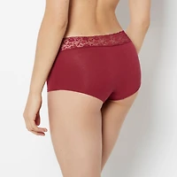 Boyshort Cotton Panty With Lace Trim Plum Rose