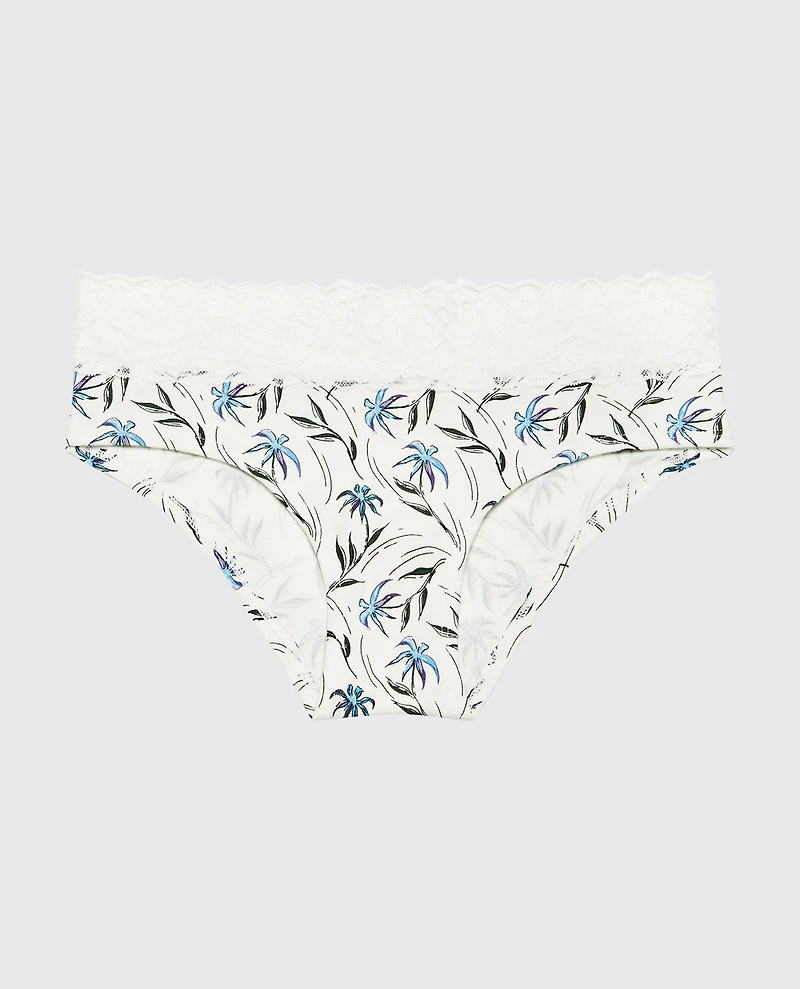 Culotte taille basse en coton feuillage léger avec bordure dentelle