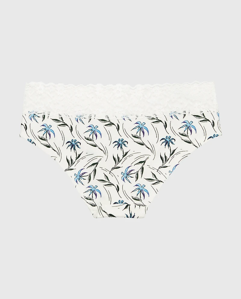 Culotte taille basse en coton feuillage léger avec bordure dentelle