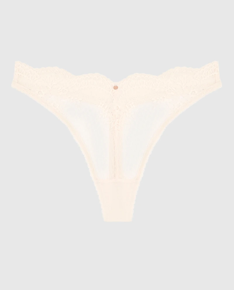 Lace High Leg Thong Panty Ivory Dawn