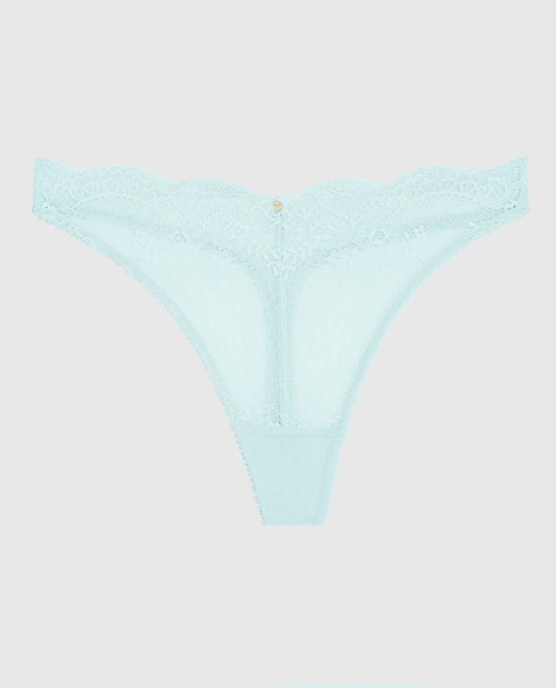 Lace High Leg Thong Panty Vista Blue