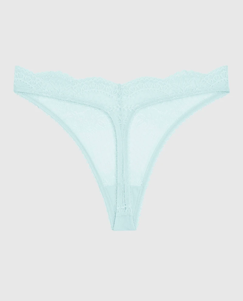 Lace High Leg Thong Panty Vista Blue