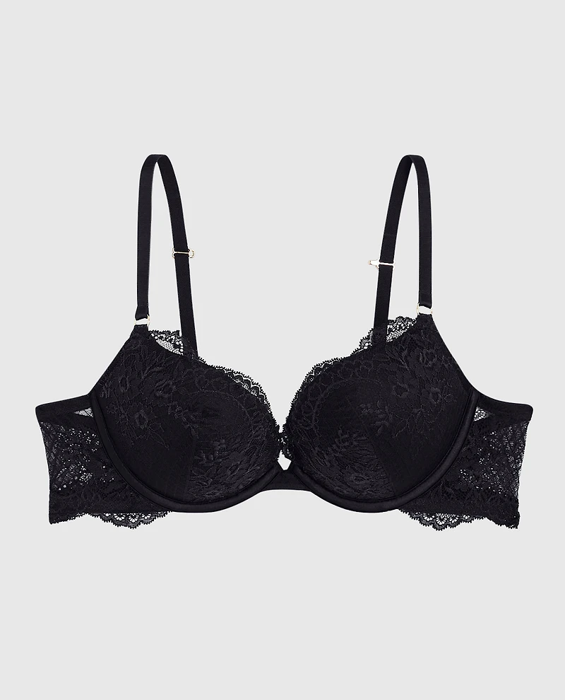 Allover Lace Push Up Bra Black