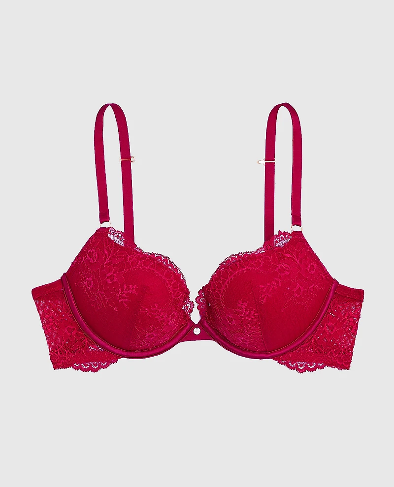 Allover Lace Push Up Bra Cosmo Red