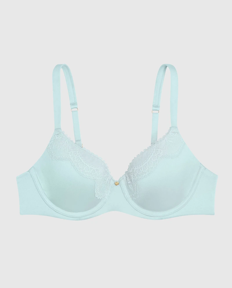 Lightly Lined Full Coverage Bra with Lace Overlay Vista Blue