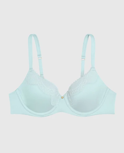 Lightly Lined Full Coverage Bra with Lace Overlay Vista Blue