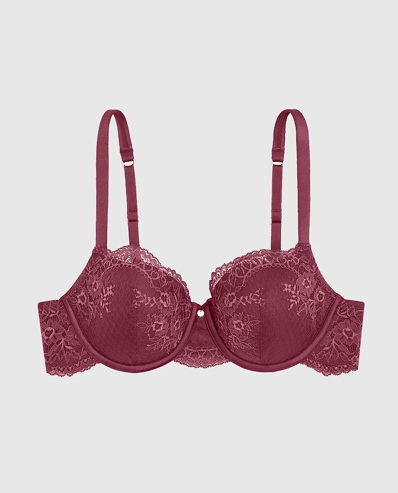 Allover Lace Lightly Lined Balconette Bra Opulent Red