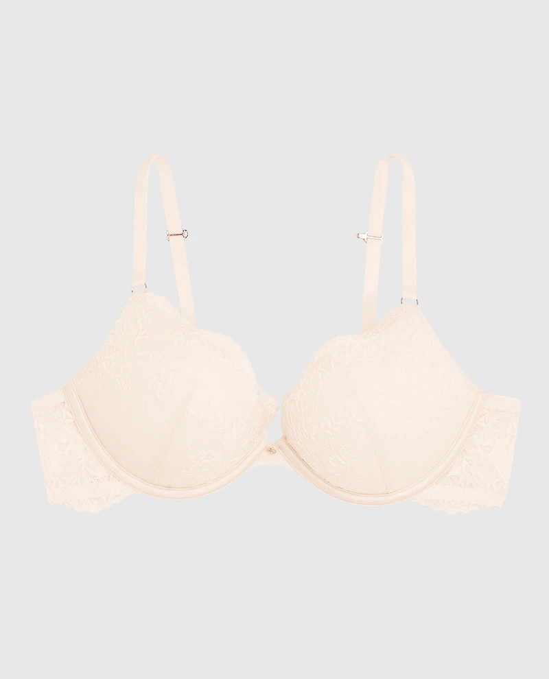 Soutien-gorge pigeonnant +2 tailles de bonnet tout en dentelle aube ivoire