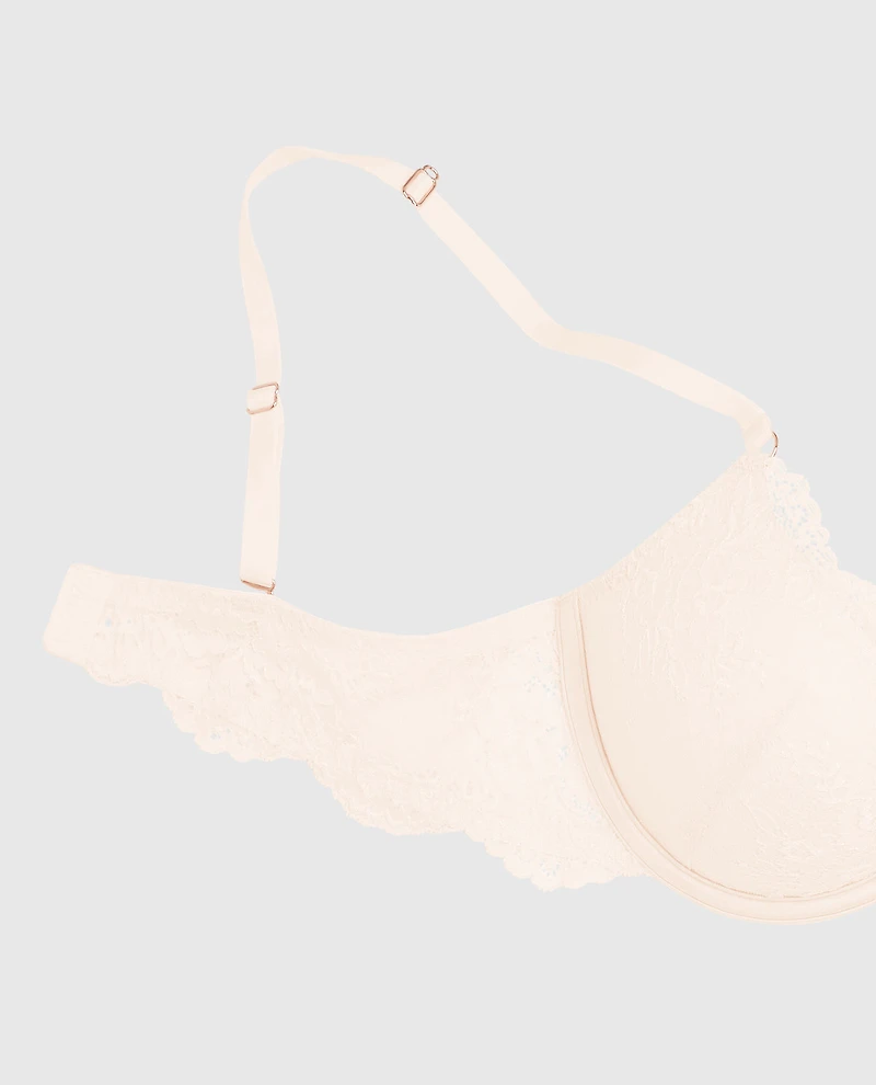 Soutien-gorge pigeonnant +2 tailles de bonnet tout en dentelle aube ivoire