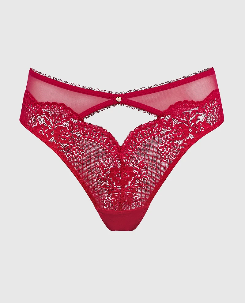 Lace High Waisted Thong Panty in Cosmo Red