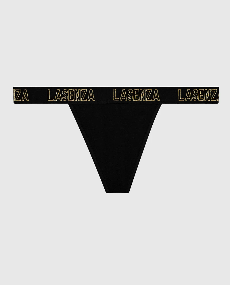 G-String Panty with Logo Band Smoulder Black