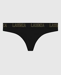Thong Panty with Logo Band Smoulder Black