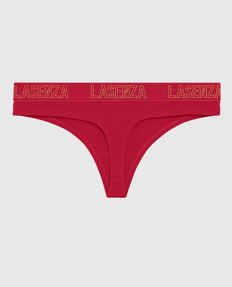 Thong Panty with Logo Band Cosmo Red