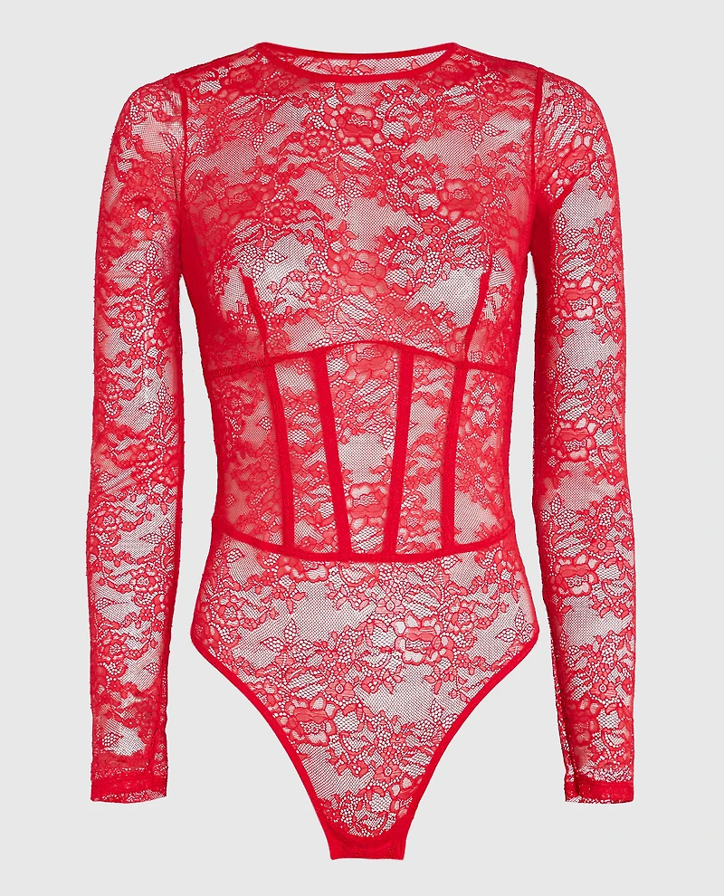 Unlined Long Sleeve Bodysuit Cosmo Red