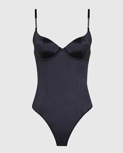 La Senza | Satin Push Up Bodysuit in Smoulder Black | Satin | Smoulder Black | XS