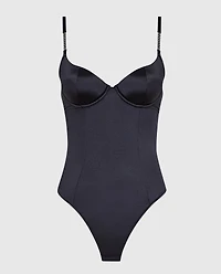 La Senza | Satin Push Up Bodysuit in Smoulder Black | Satin | Smoulder Black | XS