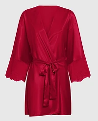 Satin Robe with Lace Trim Sleeve Cosmo Red