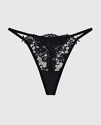 Allover Lace High Leg G-String Panty Black