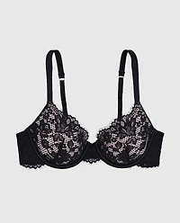 Soutien-gorge couvrant en dentelle légèrement doublée noire et rose