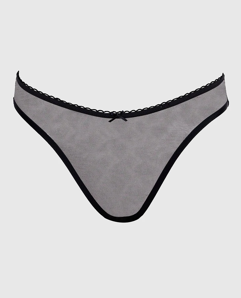 Mesh Bumless and Crotchless Cheeky Panty Black