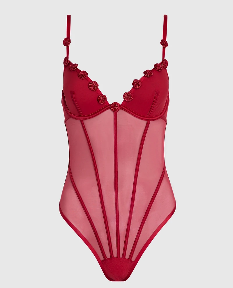 Combiné en filet non doublé avec rosettes rouge cosmo