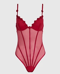 Combiné en filet non doublé avec rosettes rouge cosmo