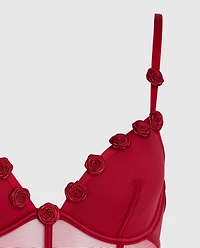Combiné en filet non doublé avec rosettes rouge cosmo