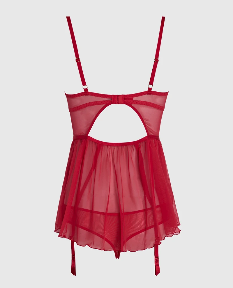 Unlined Babydoll with Rosette Cosmo Red