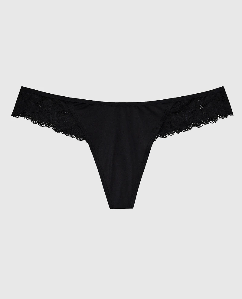 High Leg Lace Thong Black