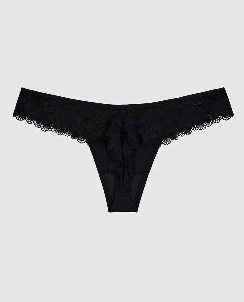 High Leg Lace Thong Black