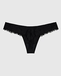 High Leg Lace Thong Black