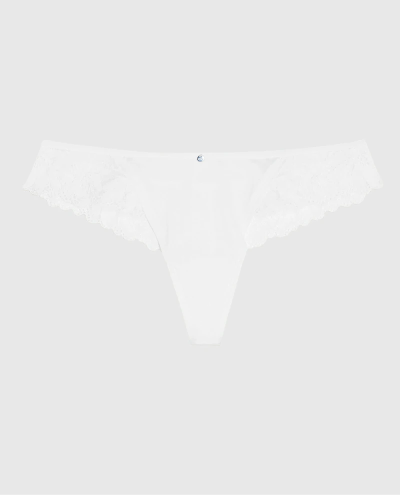 High Leg Lace Thong Ivory