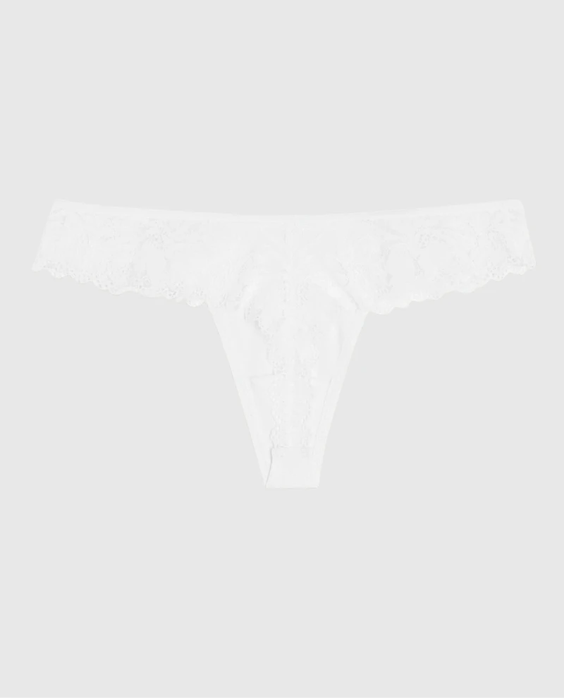 High Leg Lace Thong Ivory