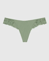 High Leg Lace Thong Soft Sage