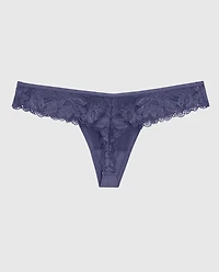 High Leg Lace Thong Dusk Blue