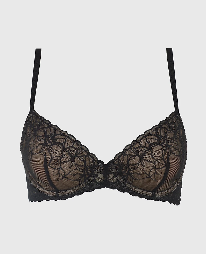 Unlined Lace Demi Bra Black and Blush