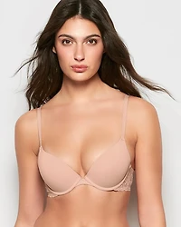 Soutien-gorge pigeonnant plongeant avec côté en dentelle soirée rougeâtre