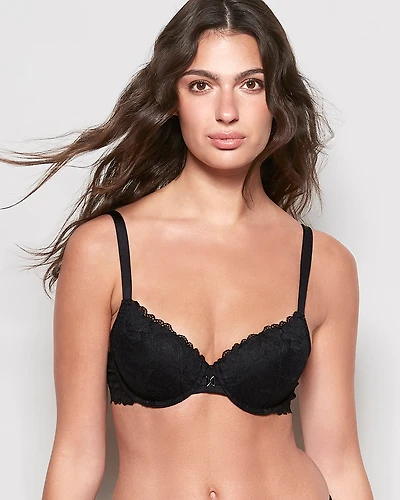 Lightly Lined Lace Full Coverage Bra Black
